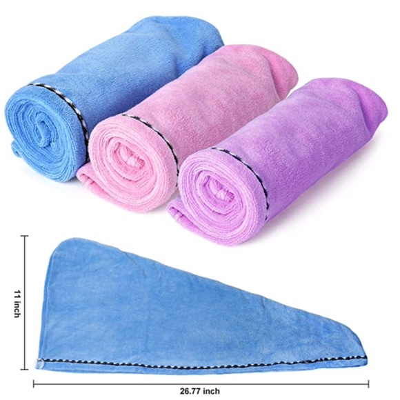NEW 3 Pack MicrofiberTowel Wrap 11"x 26" Fast Drying Rose Red & Blue & Purple - Picture 5 of 6